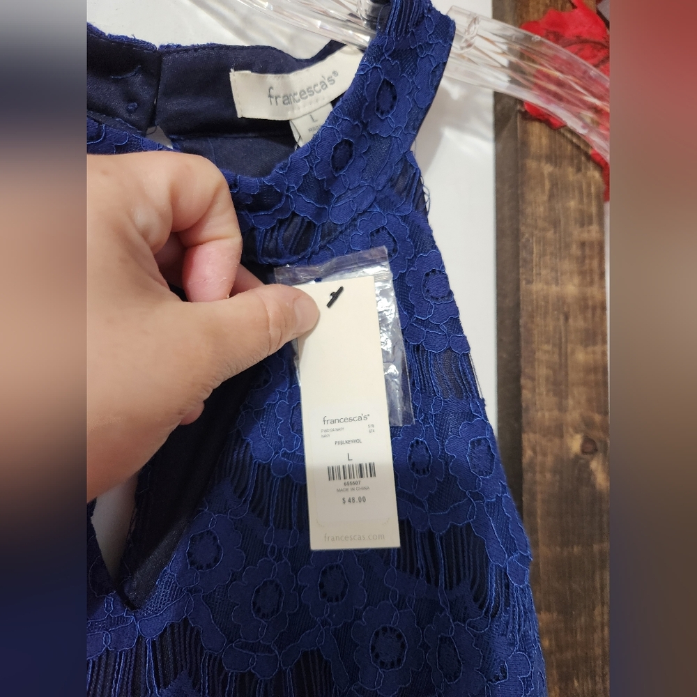 Francesca's Collections Navy Blue Lace Halter Mini Dress - Picture 3 of 4